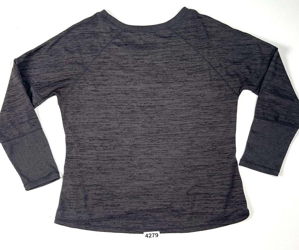 Athleta Charcoal Heathered Long Sleeve Crew Neck Top with Side Zippers XL